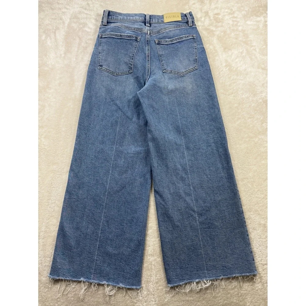 Pistola Womens Lana High Rise Ultra Wide Leg Raw Hem Blue Jeans 27 Meas: 27x26.5